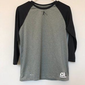 NIKE Kid's XL Gray & Black Baseball Dri-Fit Shirt